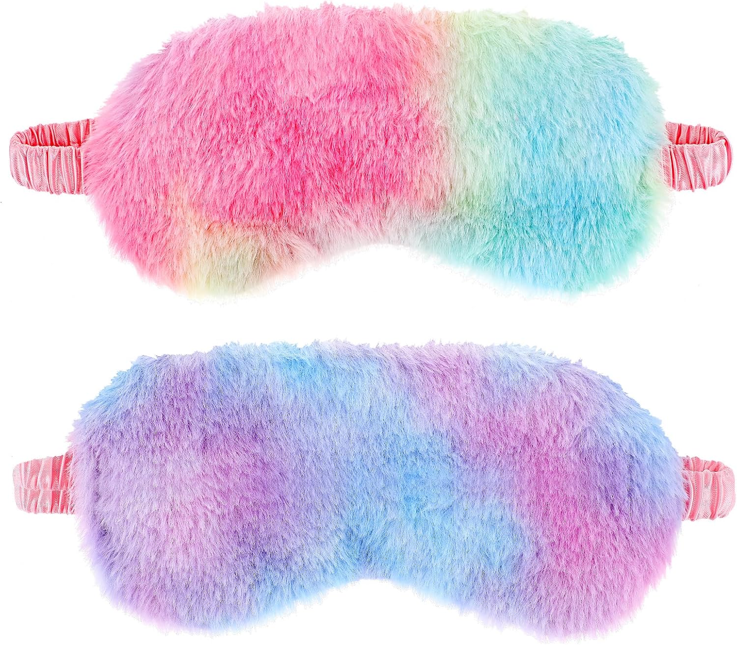 2 Pack Plush Sleeping Eye Mask Soft Plush Eye Mask Fuffy Eye Cover Comfortable Sleep Mask Blindfold Rainbow Faux Fur Eye Shade for Women, Men and Kids Travel Nap Sleeping