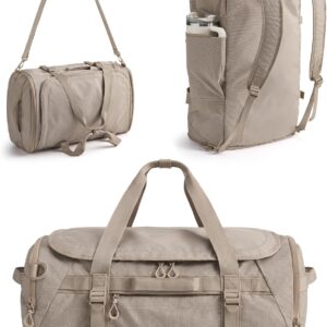 BAGSMART 4-IN-1 Duffle Bag for Travel, 40L Travel Bag Gym Duffle, TSA Carry on Backpack with Shoes Compartment & Wet Pocket, Water-resistant Workout Duffel, Camel