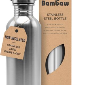 Bambaw Stainless Steel Water Bottles 32 oz, Non-insulated Single Wall Metal Water Bottle Stainless Steel, Reusable & Eco Friendly, Dishwasher Safe – Silver | Non-insulated, Single Wall, Metal Water Bottle, Reusable, Eco Friendly, Dishwasher Safe