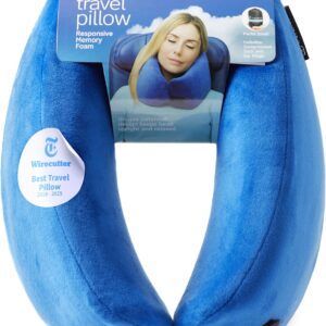TRAVELREST Nest Neck Support Pillow - Travel Essentials, Memory Foam, Compact Travel Pillow for Long Flights, Plane Sleeping Accessories, Comfortable, Compact, Washable, Attaches to Luggage - Blue