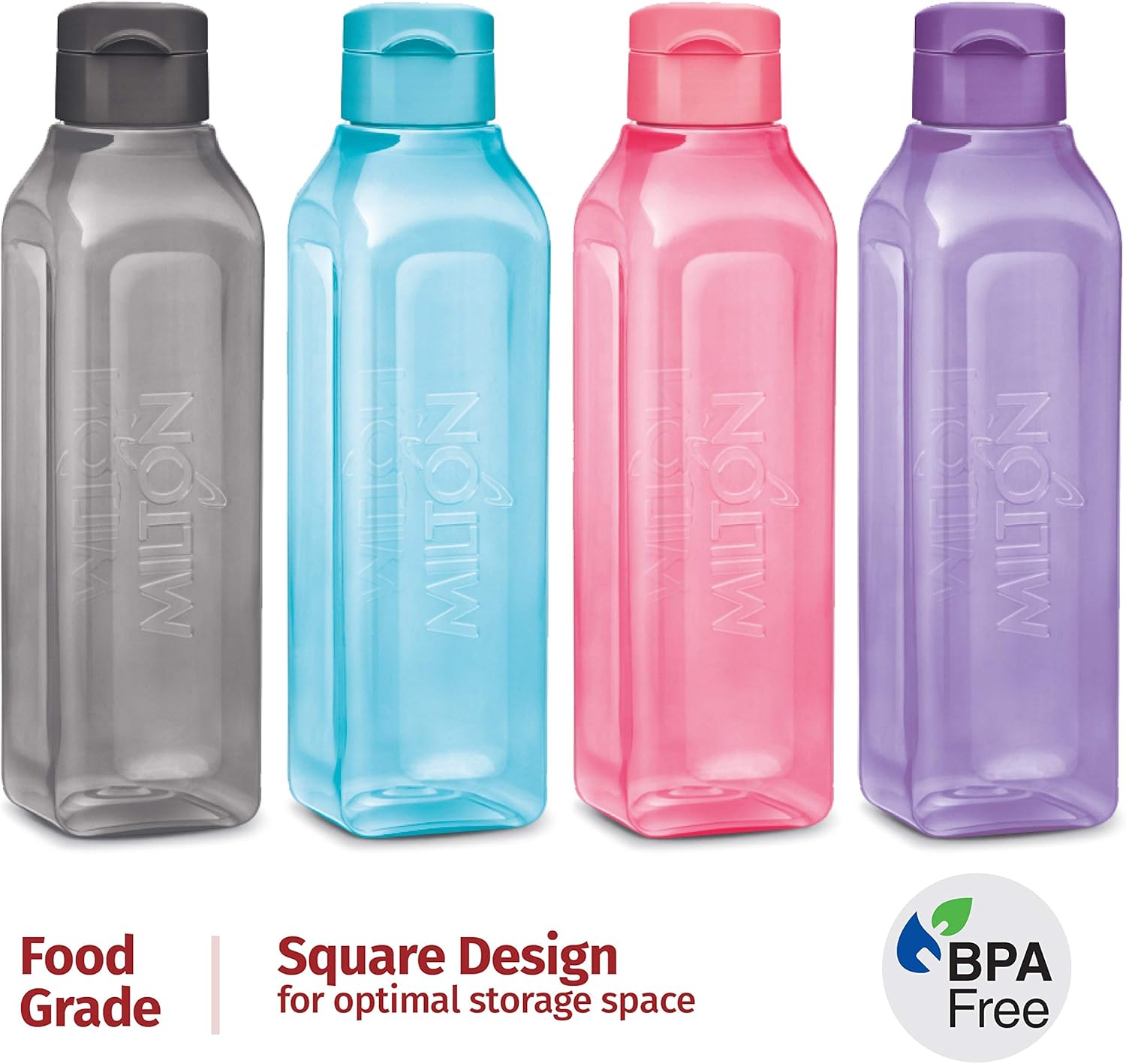 MILTON Sports Water Bottle Square Juice Box 4 Set 17 oz. Great for Juices Milk Smoothies Plastic Wide-Mouth Reusable Leak Proof Drink Bottle/Carton for School Bags Lunch Boxes Gym Flip Lid -BPA Free - Image 6