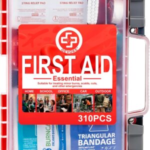 Professional First Aid Kit - 310 Piece HardCase Medical Kit for Home, Car, Camping, Travel, Hiking, Truck, Office, Sports, Vehicle & Outdoor Emergencies