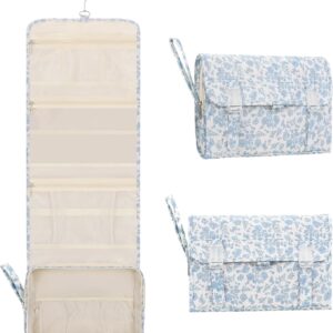 Relavel Travel Toiletry Bag with Hanging Hook, Floral Hanging Toiletries Bag for Women, Large Capacity Makeup Cosmetic Storage Organizer for Full Sized Container, Accessories - Blue Flower