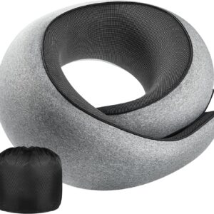 Neck Pillow Airplane,100% Pure Memory FoamTravel Neck Pillow Travel Neck Support Ergonomic &Portable Design Best for Sleeping Plane Car Train Office Flight (Small Grey)