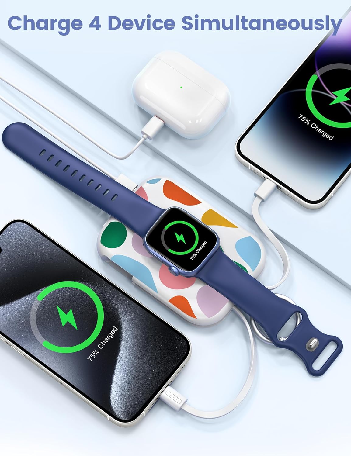 RORRY Portable Charger, 5000mAh Portable Charger Power Bank with Built-in Cables, Travel Keychain Battery Pack for Apple Watch Ultra/11/10/9/8/7/6/SE, iPhone Air/17/16/15/14/13/12, Graffiti - Image 4