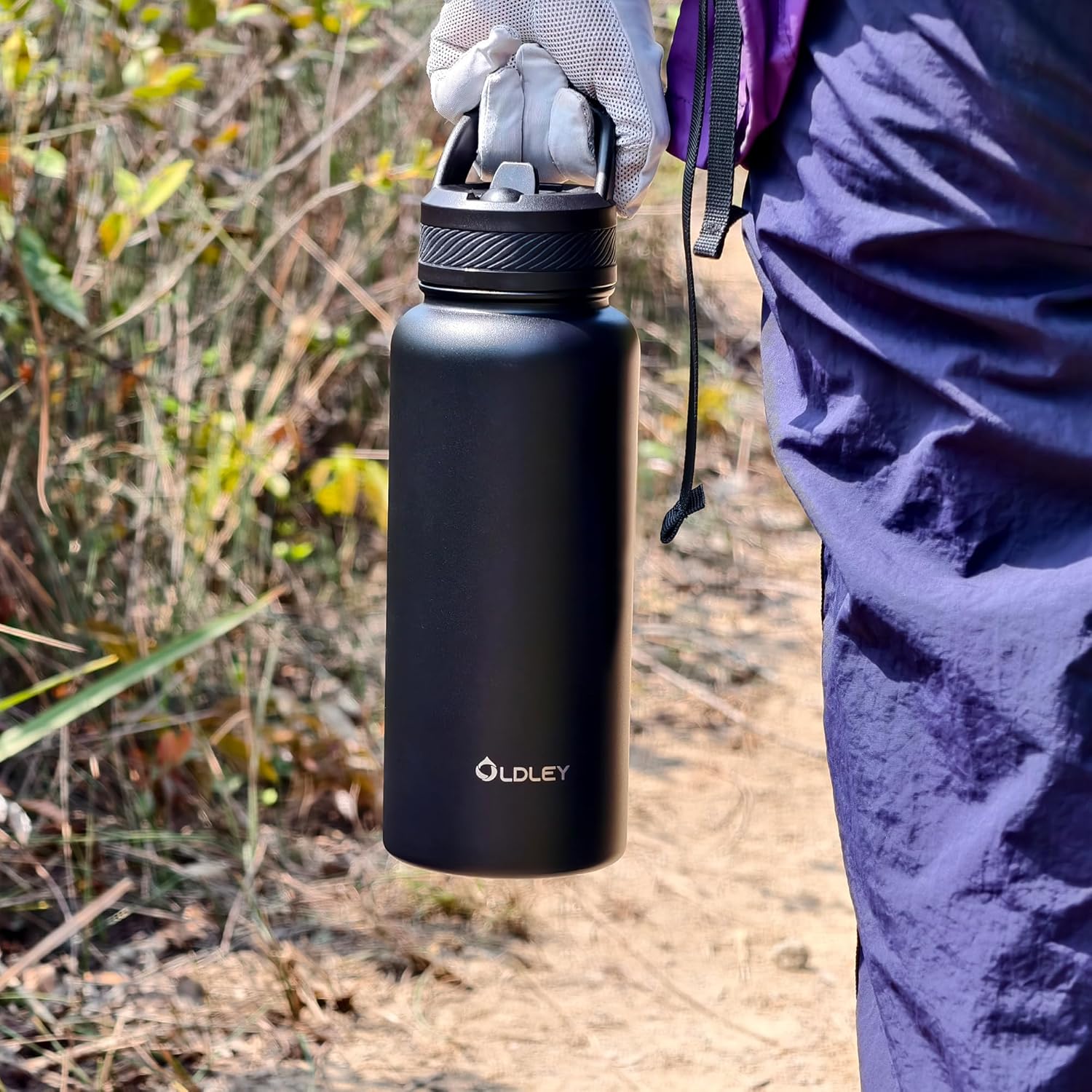 OLDLEY 32 oz Insulated Water Bottle With Straw, Stainless Steel Sports Water Cup Flask with 3 Lids(Straw, Spout and Handle Lid) Double Walled Travel Thermal Canteen Mug,Black - Image 7