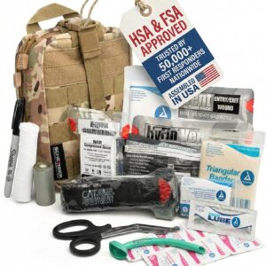 Scherber Premium IFAK Kit Trauma Pack Fully Stocked MOLLE Pouch w/CAT Tourniquet, HyFin Vent Chest Seal, & Israeli Bandage Trauma Kit for Emergency, Gunshot, Bleeding, & Major Wound Care (Camouflage)