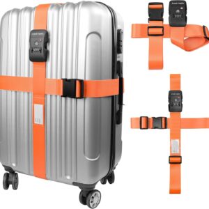 Travel Inspira Luggage Straps with TSA Lock, TSA Approved Suitcase Belt, Heavy Duty Adjustable Cross Design for Added Security, High-Visibility Orange Travel Accessory with ID Tag for 20-32" Bag