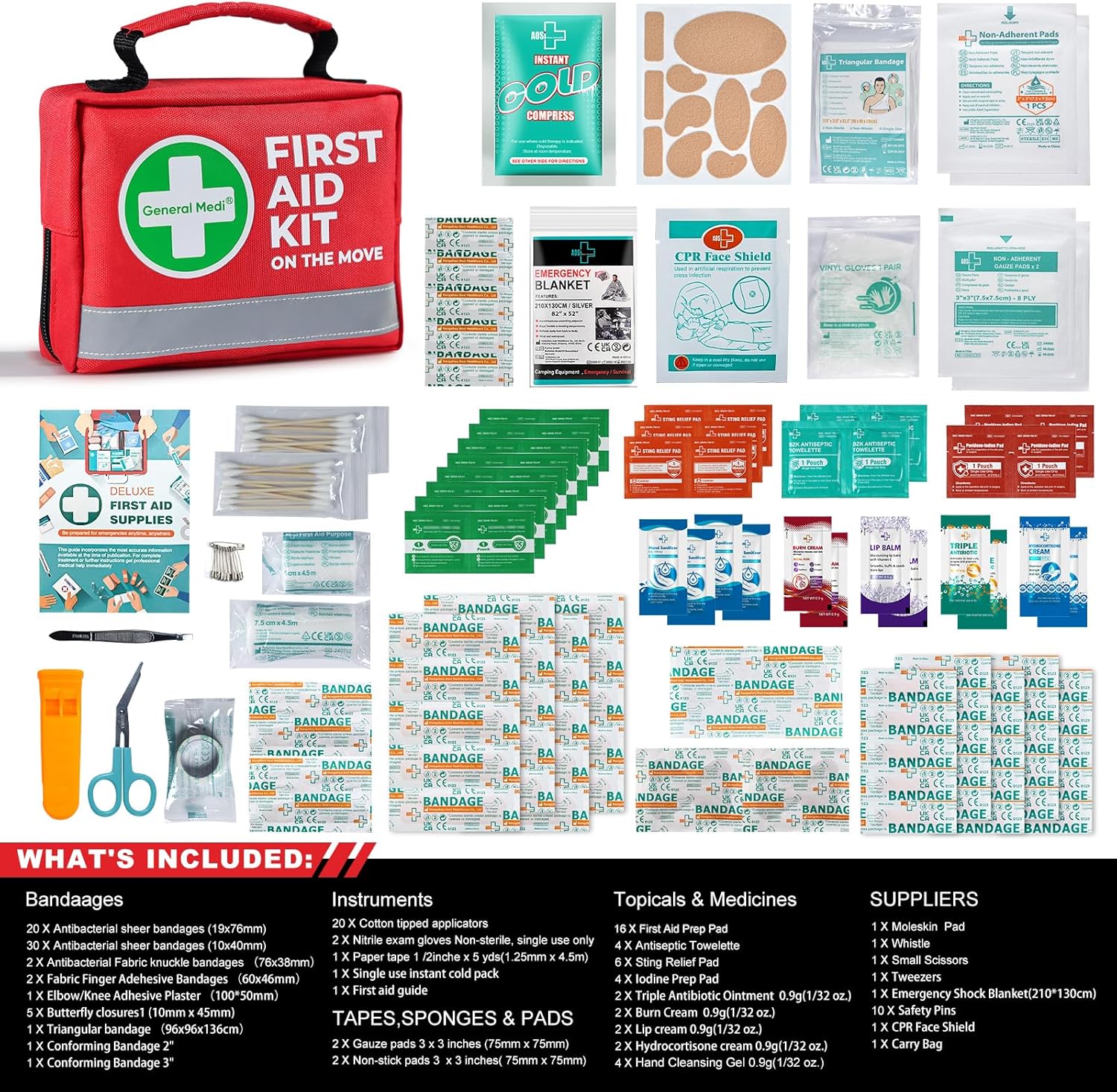 General Medi First Aid Kit - 150 Pieces Small Compact First Aid Kit Bag - Includes Instant Cold Pack, Emergency Blanket for Travel, Home, Office, Vehicle, Camping - Image 2