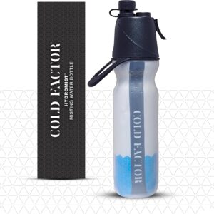 COLD FACTOR Insulated Water Bottle with Cooling Spray – Refillable Sport Bottle for Gym, Cycling, Fitness, and Outdoor Sports, Bike BPA Free, Reusable Design for Training and Travel, 20oz Blue/White