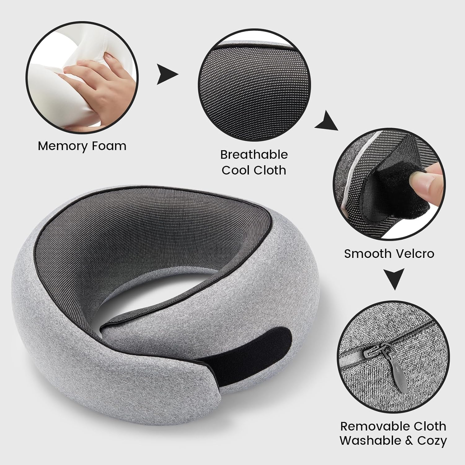 Neck Pillow Airplane,100% Pure Memory FoamTravel Neck Pillow Travel Neck Support Ergonomic &Portable Design Best for Sleeping Plane Car Train Office Flight (Small Grey) - Image 8