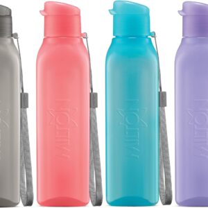MILTON Sports Water Bottle Square Juice Box 4 Set 17 oz. Great for Juices Milk Smoothies Plastic Wide-Mouth Reusable Leak Proof Drink Bottle/Carton for School Bags Lunch Boxes Gym Flip Lid -BPA Free