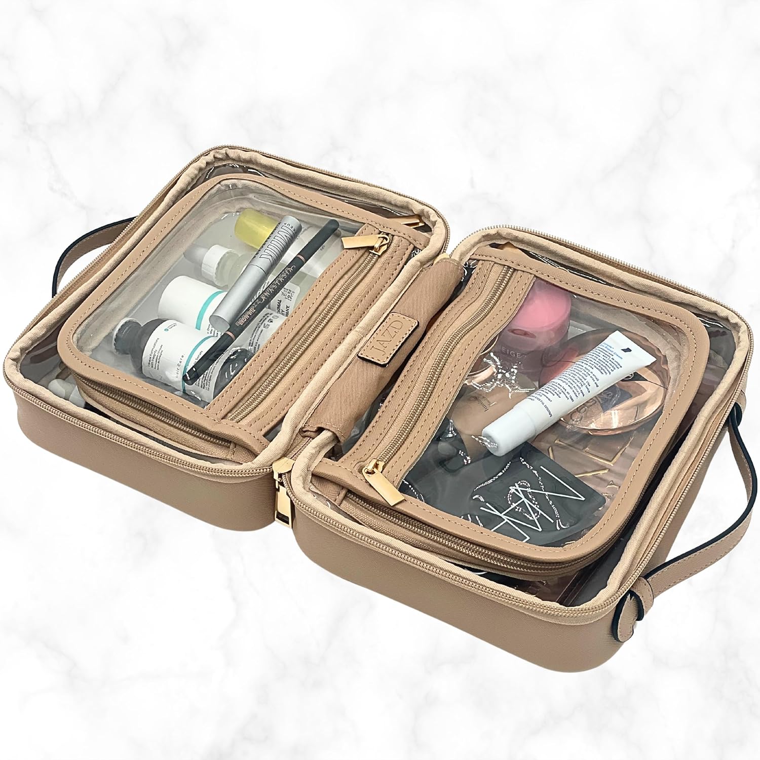 JAZD Clear Makeup Bag Toiletry Bag for Women Cosmetic Case Large Capacity Travel Make Up Bag Organizer Transparent Storage Compartment TSA Approved - Image 4