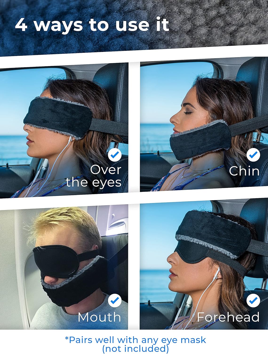 Travel Pillow Alternative Stops Bobbing | Airplane Head Straps and Car Support Band | Great on Travel Upright | Super Comfy Neck Support | Small & Compact - Image 3