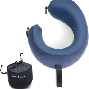 C CUSHION LAB Travel Pillow, Award-Winning Patented Ergonomic Design for Chin & Neck Support Memory Foam Neck Pillow, Compact Airplane Pillow for Traveling, Flight, Car (Navy, Medium)