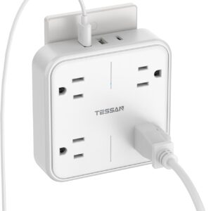 TESSAN Multi Plug Outlet Extender, Surge Protector Splitter with 3 USB (1 USB C Port) Wall Charger, Multiple Expander for Travel, Home, College Dorm Room, White