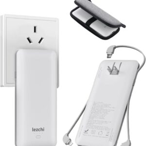 Portable Power Bank, Ultra Slim 10000mAh Portable Charger, USB C External Battery Pack with Built-in AC Plug, Charging Cable, Output Port, Compatible with All Kinds of Cellphones …