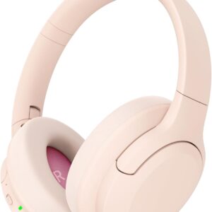 Active Noise Cancelling Headphones, Wireless Over Ear Bluetooth Headphones,100H Play Time Bluetooth Headphone with Microphone,Lightweight and Foldable Comfortable Deep Bass for Work/Gym Pink