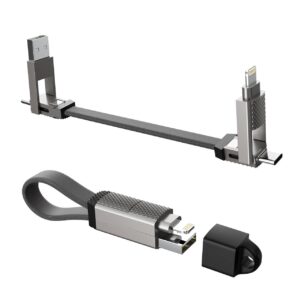 Keychain Charger 100W USB C Multi Charging Cable, 2-in-2 USB A+C to USB C+Lightning Fast Charger Cable, Travel Portable Magnetic Short Charging Cable for iPhone 16/15/14/13/12/iPad/MacBook/Samsung