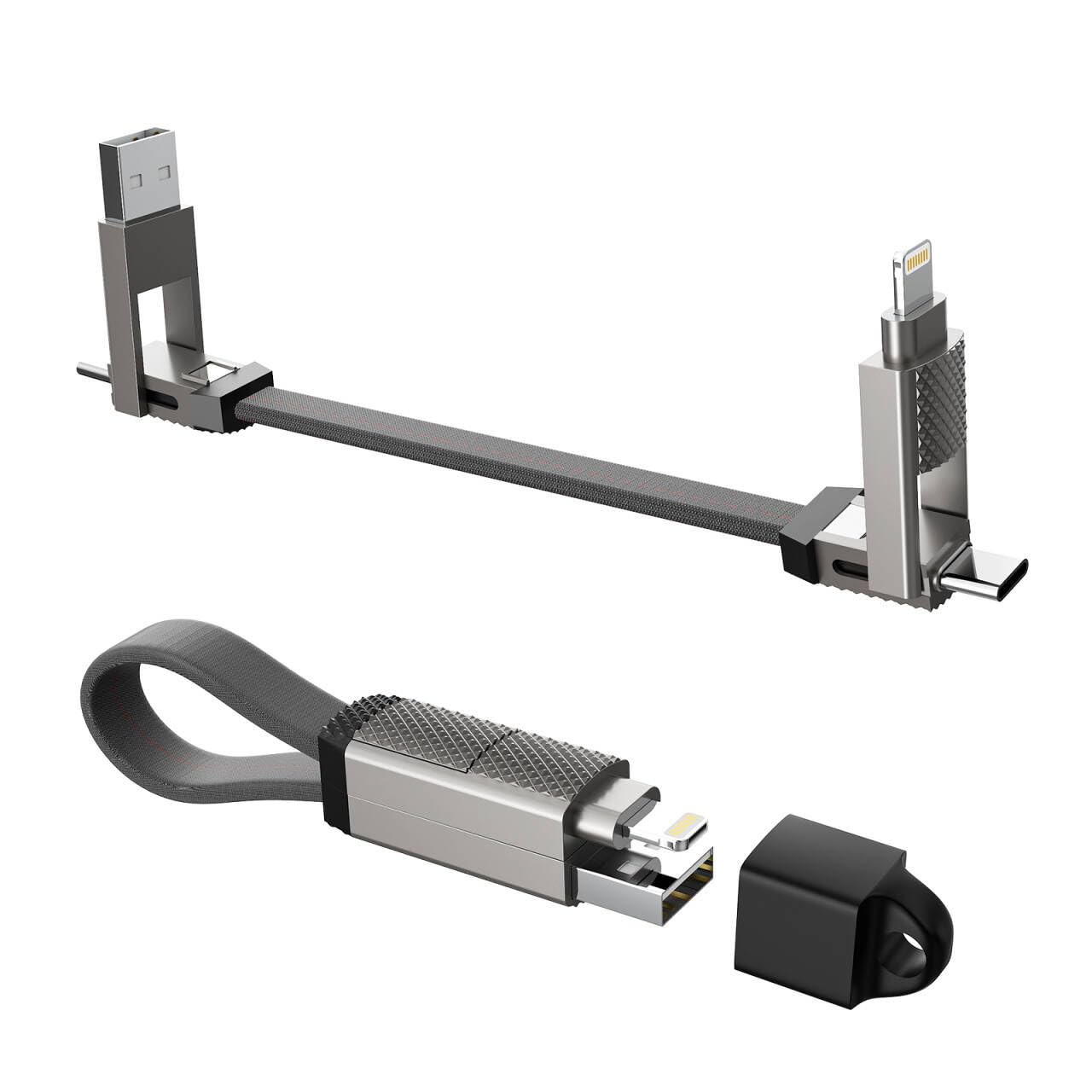 Keychain Charger 100W USB C Multi Charging Cable, 2-in-2 USB A+C to USB C+Lightning Fast Charger Cable, Travel Portable Magnetic Short Charging Cable for iPhone 16/15/14/13/12/iPad/MacBook/Samsung