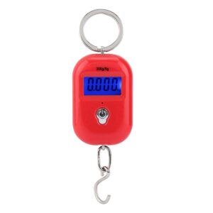 Mini Electronic Scale, Fish Weighing Scales Red Portable 25Kg/5G Hanging Scale Digital Pocket Key Chain Weight Hook Kitchen Food Weight Gauge Measuring Tools with Backlight for Home Farm Market