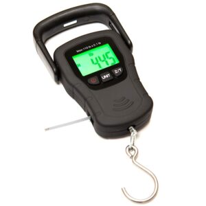 Commercial Grade Heavy Duty Digital 110lb/50kg Capacity Hanging Scale with Backlit and Measuring Tape for Luggage Fish Fishing with Comfortable Handle and Large Hook