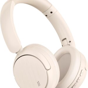 Bluetooth Headphones with Active Noise Cancelling (ANC), Wireless Over Ear Bluetooth Headsets with 35H Playtime, HiFi Stereo Foldable Headphones with Foam Ear Cups for Sports, Travel, Oil White