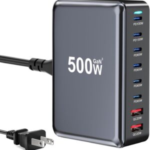 500W USB C Fast Charger Block, Multi-port USB Charging Station, GaN Ⅲ Double 100W PD PPS Port Fast Charging Station for Multiple Devices,Laptop Wall Charger Compatible with MacBook, iPhone 17,iPad etc