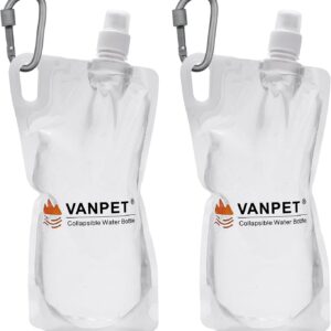 VANPET 1L Hiking Collapsible Water Bottles, 33OZ BPA-Free Plastic Flasks, Reusable Drink Bags, Foldable Backpacking Water Bottle for Travel Camping Hiking (2-Pack)