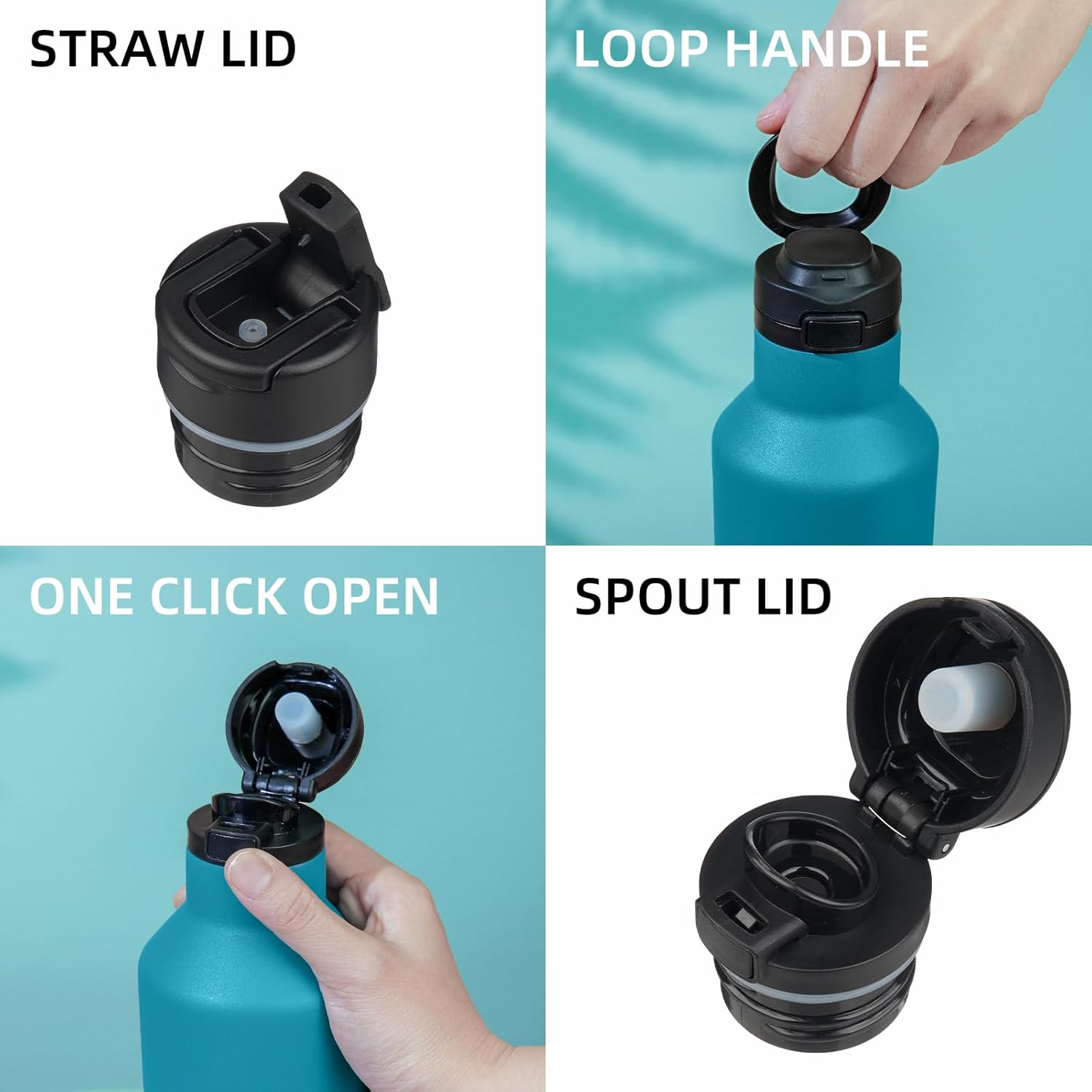 BJPKPK Insulated Water Bottle With Straw 17oz Stainless Steel Water Bottles With 2 Lids And Carry Handle Reusable Travel Metal Thermal Flask,Indigo Black - Image 3