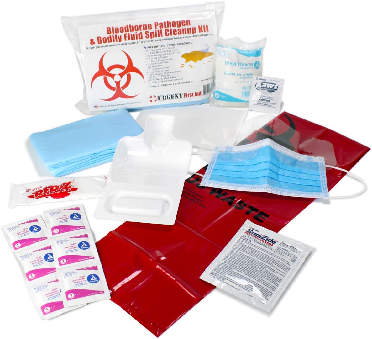 22 Piece Bodily Fluid Clean Up Pack/Bloodborne Pathogen Spill Kit - be OSHA Compliant and Protect from Dangerous Exposure to Blood and Other potentially infectious Materials