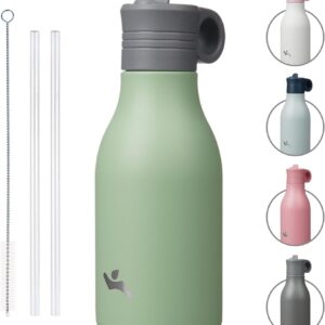 12oz Stainless Steel Water Bottle with Straw, Insulated Metal Travel Water Bottle, Reusable and Leak Proof, BPA Free, Double Wall Design, Macaron Green
