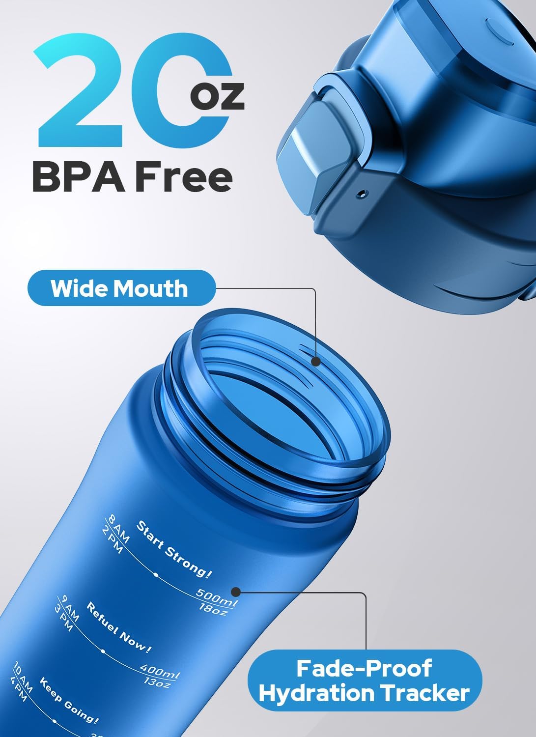 Opard Zip 20oz Plastic Water Bottle Dishwasher Safe, Leakproof Flip-Top Lid, BPA Free Tritan, Wide Mouth Reusable Kids Water Bottle for School Hiking Commuting Outdoor Travel and Gym - Image 7