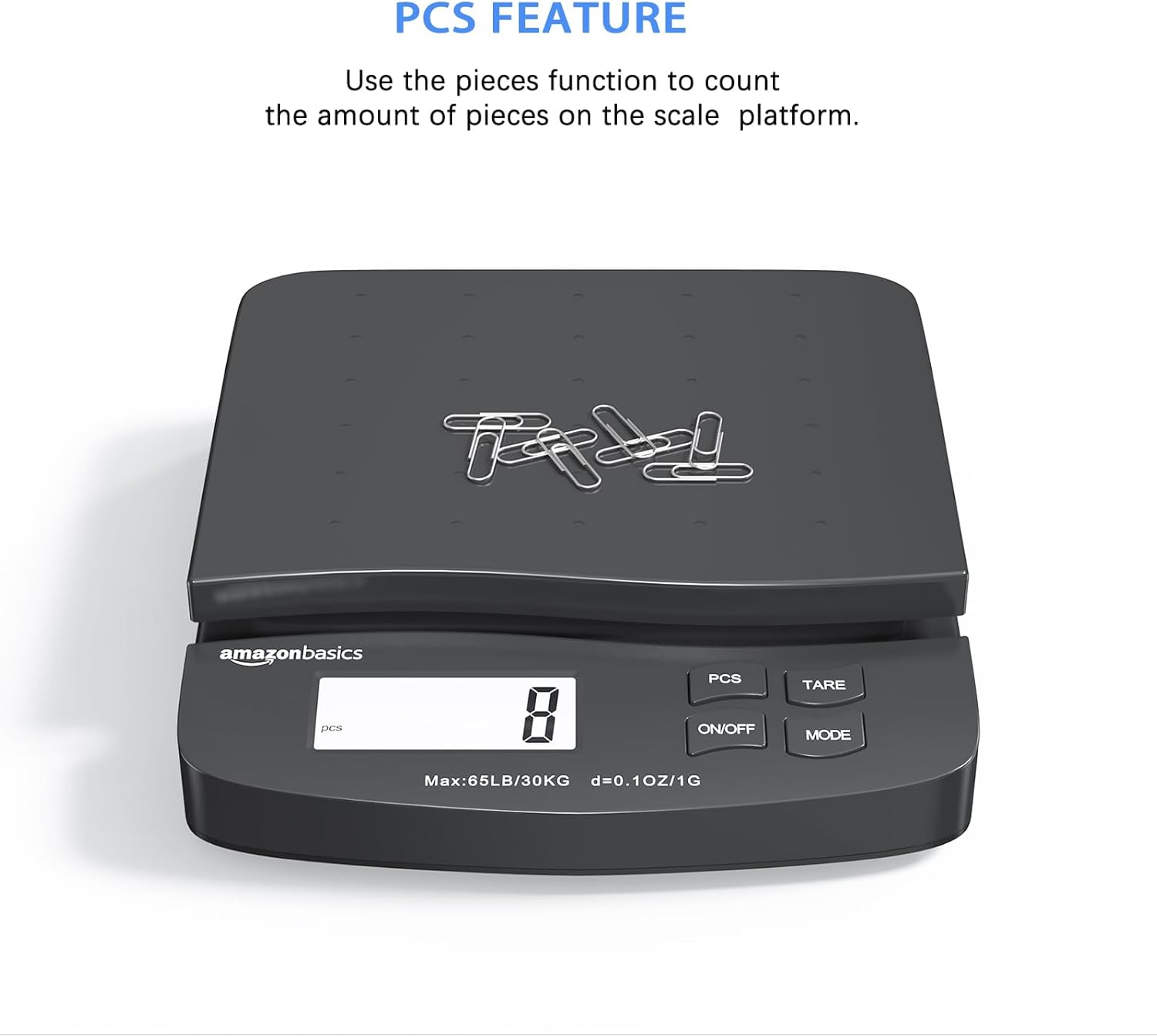Amazon Basics Digital Postal Shipping Scale with Tare Function, AC Adapter, 65 lb Capacity, 0.1 oz Readability, LCD Display, Black - Image 5