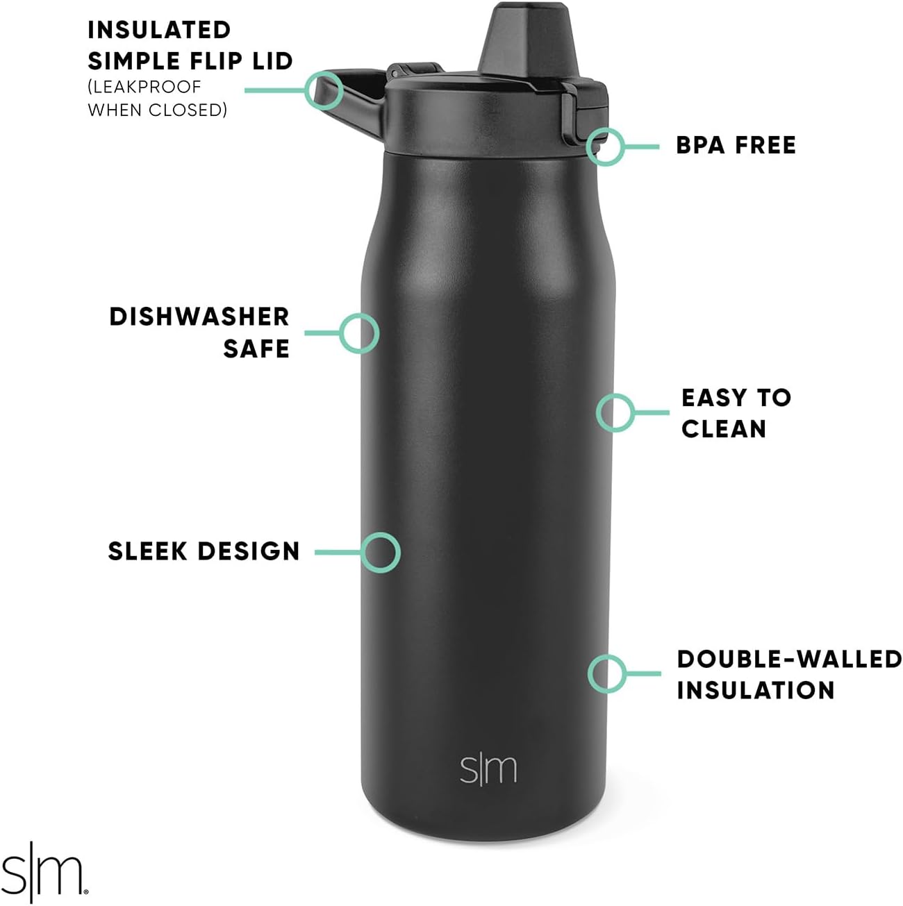 Simple Modern Filtered Water Bottle | Insulated Stainless-Steel Carbon Filter Travel Water Bottles | Reusable for Clean Drinking Water On The Go | 34oz, Midnight Black - Image 2