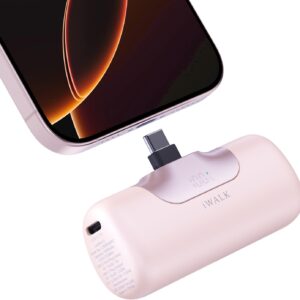 iWALK Portable Charger 5500mAh Next-Gen Small Power Bank 22.5W Fast Charging Battery USB-C Portable Phone Charger for iPhone 17/16/15 17 Plus 17 Pro Max iPad, Samsung Galaxy S25 S24 S23 Android, Pink