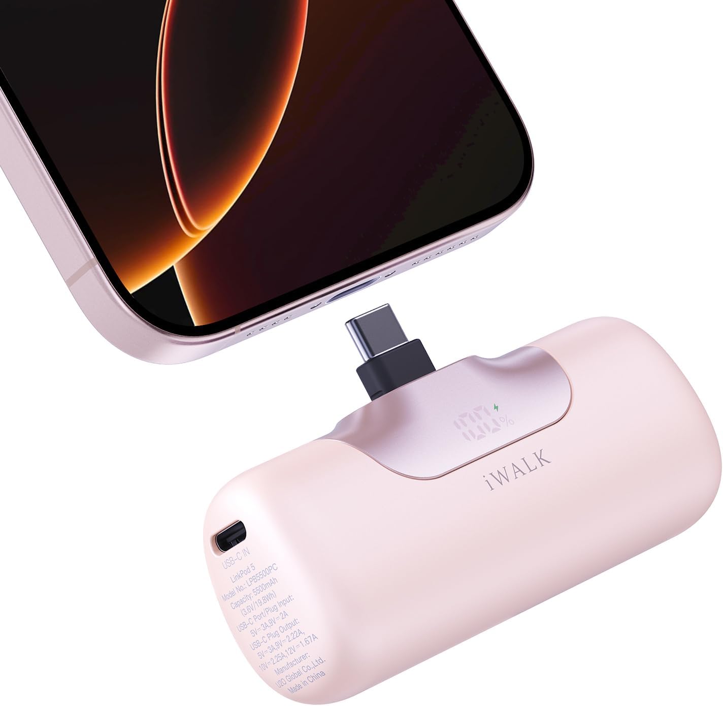 iWALK Portable Charger 5500mAh Next-Gen Small Power Bank 22.5W Fast Charging Battery USB-C Portable Phone Charger for iPhone 17/16/15 17 Plus 17 Pro Max iPad, Samsung Galaxy S25 S24 S23 Android, Pink
