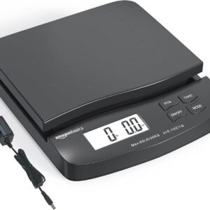 Amazon Basics Digital Postal Shipping Scale with Tare Function, AC Adapter, 65 lb Capacity, 0.1 oz Readability, LCD Display, Black