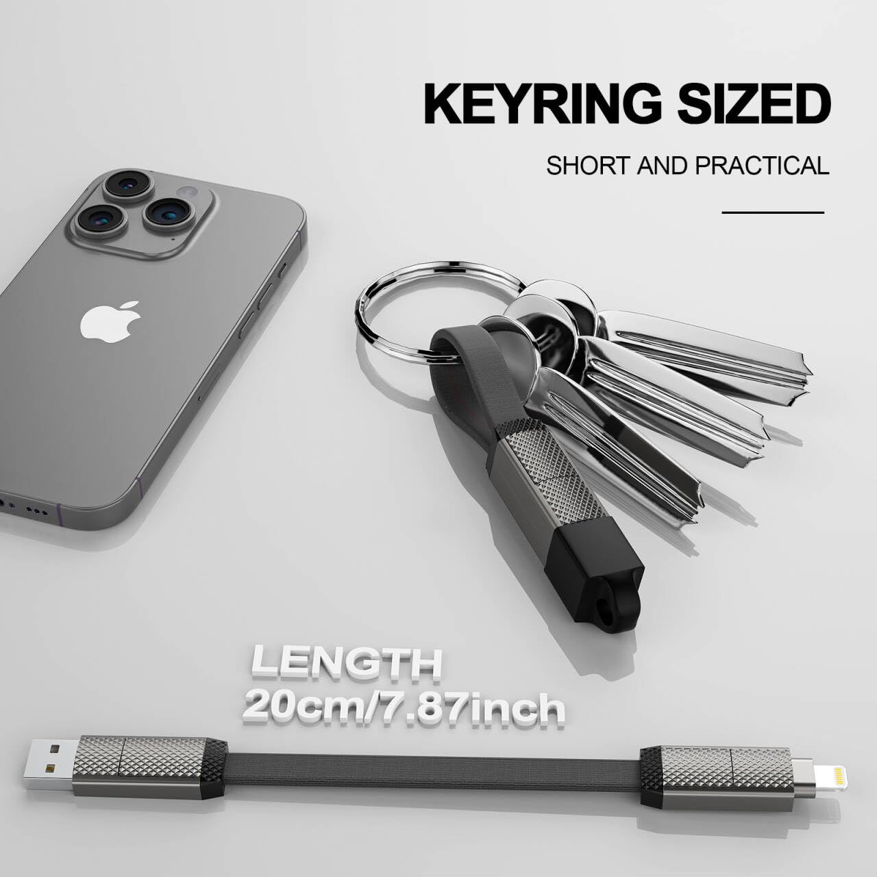 Keychain Charger 100W USB C Multi Charging Cable, 2-in-2 USB A+C to USB C+Lightning Fast Charger Cable, Travel Portable Magnetic Short Charging Cable for iPhone 16/15/14/13/12/iPad/MacBook/Samsung - Image 6