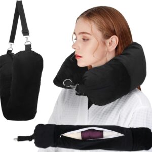 Stuffable Travel Pillow, Stuffable Neck Pillow for Travel, Neck Pillow Stuffed with Clothes Storage - No Extra Baggage Fees, Fits 5+ Days of Travel Essentials, No Filler (Black)