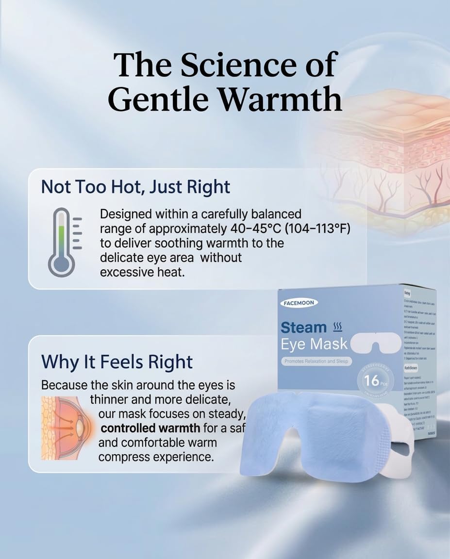 16 Pack Steam Eye Mask for Dry Eyes: Self-Heating Warm Compress for Stye Relief & Digital Eye Strain, FSA&HSA Eligible, Disposable, No Microwave, Travel & Spa Essential, Self-Care Gift, Unscented - Image 9