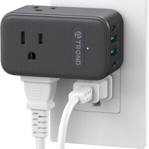 TROND Multi Plug Outlet Extender, 3 AC Outlet Adapter with 360 Rotating Plug, Black Power Splitter with PD 20W USB C Charger, A Compact Solution to Home Dorm Room Travel Cruise Essentials