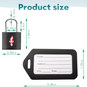 4 Pack Black TSA Luggage Locks with Key+4 Pack Travel tag, Luggage Lock TSA Approved for Backpacks, Bags and Luggage, 4 Pack Black Lock+4 Pack tag