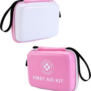 Small First Aid Kit - 165 Piece Dual-Color Emergency Medical Kit with Hard Shell & Fluorescent Exterior Coating, Emergency First Aid Kit for Home, Car, Travel, Hiking & Outdoor(Pink/White)