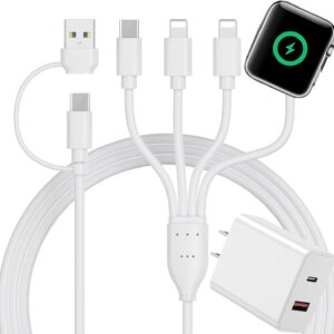 4 in 2 Multi Charging Cable for Apple Watch Charger,PD20W USB C+A Charger Block Travel Essentials with L/Type C iWatch for iPhone 16 15 14 13 iWatch Series 10/9/8/7/6/5/4/3/2/1 Galaxy S23-4FT