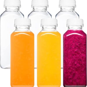 Norcalway Plastic Juice Bottles with Caps, Reusable Juicing Bottles, Clear Drink Containers with Lids for Juicing, Smoothie and Other Beverages - 12oz 6pcs