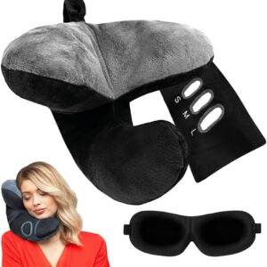 Jpillow and Scarf + Sleepmask, 3 Way Support for the Head, Neck and Chin, Carry Bag, Travel Pillow for Airplane, Ultimate Luxury, (Black/Silver)