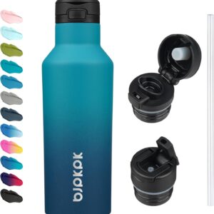 BJPKPK Insulated Water Bottle With Straw 17oz Stainless Steel Water Bottles With 2 Lids And Carry Handle Reusable Travel Metal Thermal Flask,Indigo Black