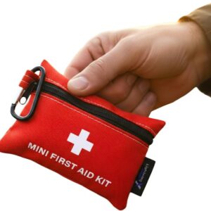 Lightning X Mini First Aid Kit – Compact 20 Piece Emergency Medical Kit with Carabiner | Portable Water Resistant Travel First Aid Pouch for Hiking, Camping, Car, Backpack, Outdoor Survival