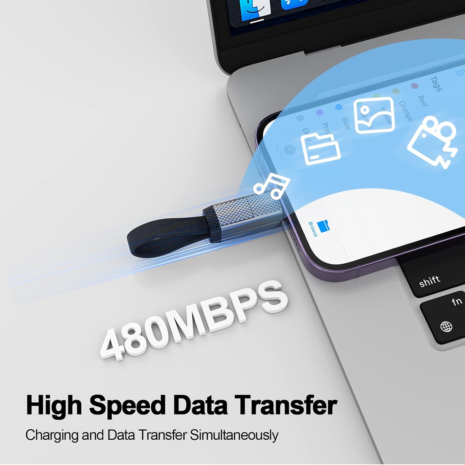 Keychain Charger 100W USB C Multi Charging Cable, 2-in-2 USB A+C to USB C+Lightning Fast Charger Cable, Travel Portable Magnetic Short Charging Cable for iPhone 16/15/14/13/12/iPad/MacBook/Samsung - Image 4